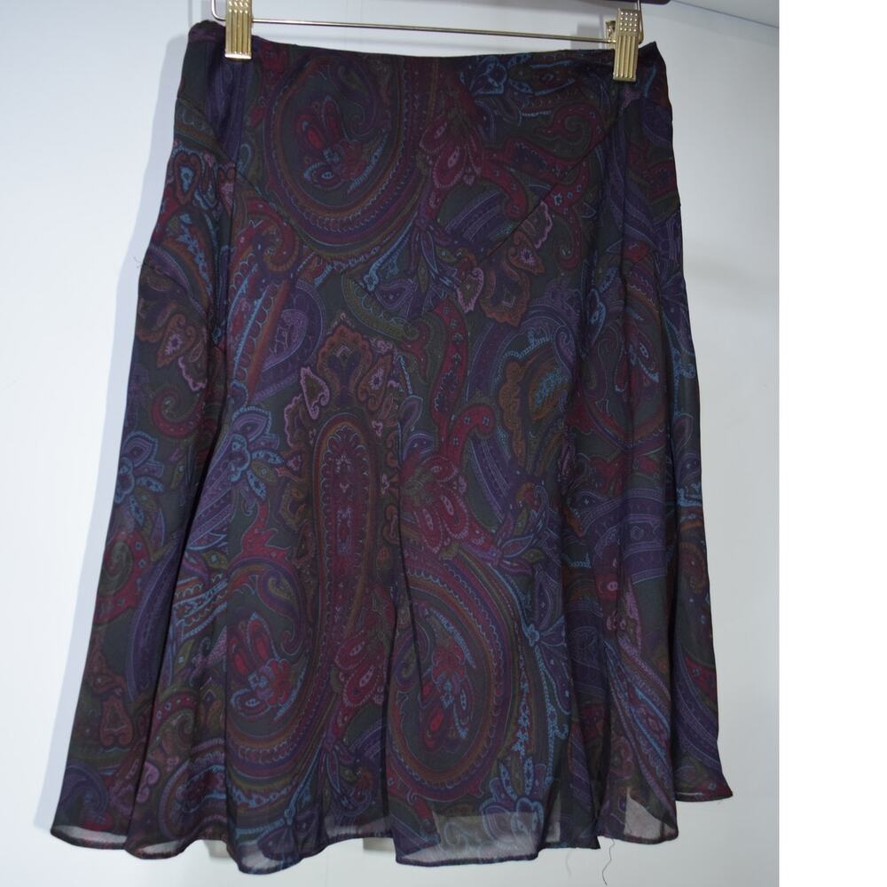 Lauren Ralph Lauren Paisley Chiffon A-Line Skirt Size Small Purple Burgundy